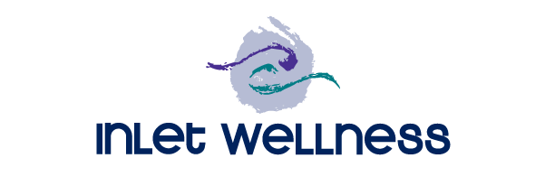 Inlet Wellness logo with a purple and teal wave over navy text on a white background