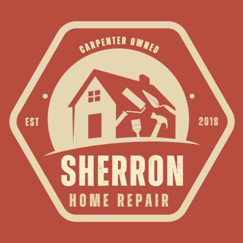 A logo we created for a handyman with orange background and a house with tools