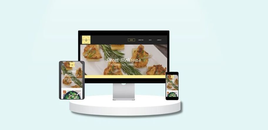 website mockup on three screens of a personalized chef service site