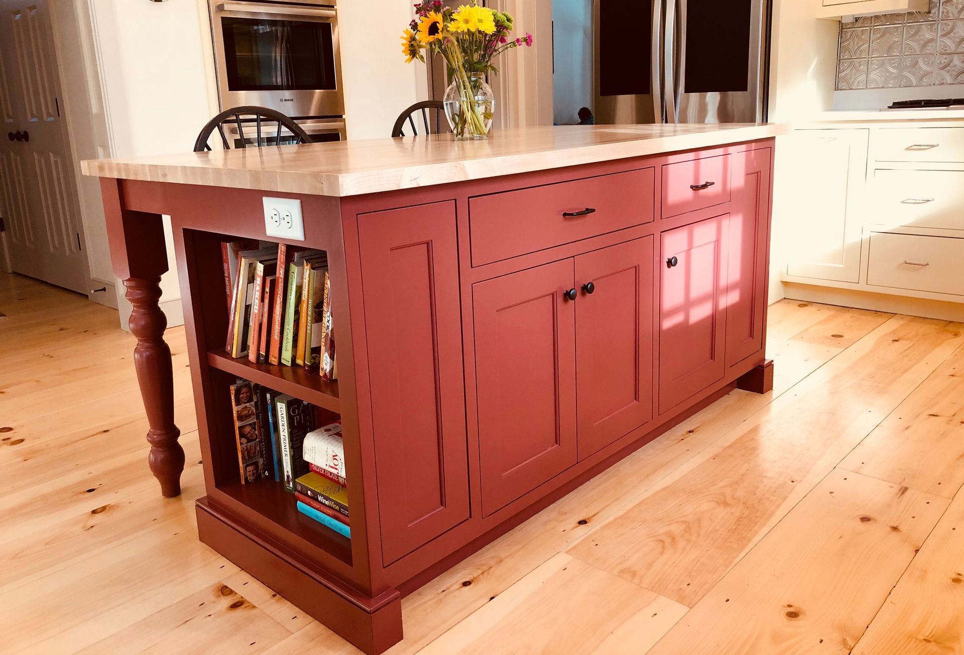 Red Farmhouse Kitchen Island | Taylor Made Cabinets Leominster MA