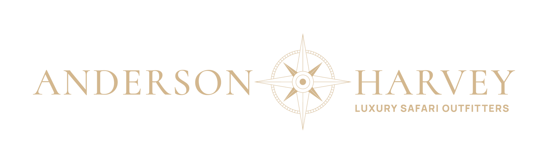 The Anderson Harvey luxury safari outfitters logo, featuring text on either side of a gold compass rose graphic.
