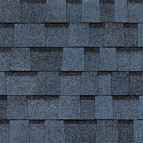 Close-up of blue-gray asphalt roof shingles in a repeating pattern