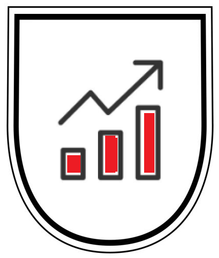 A shield with a graph and arrow on it.