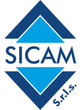 Logo SICAM con triangoli geometrici blu e la scritta “SICAM Srls”