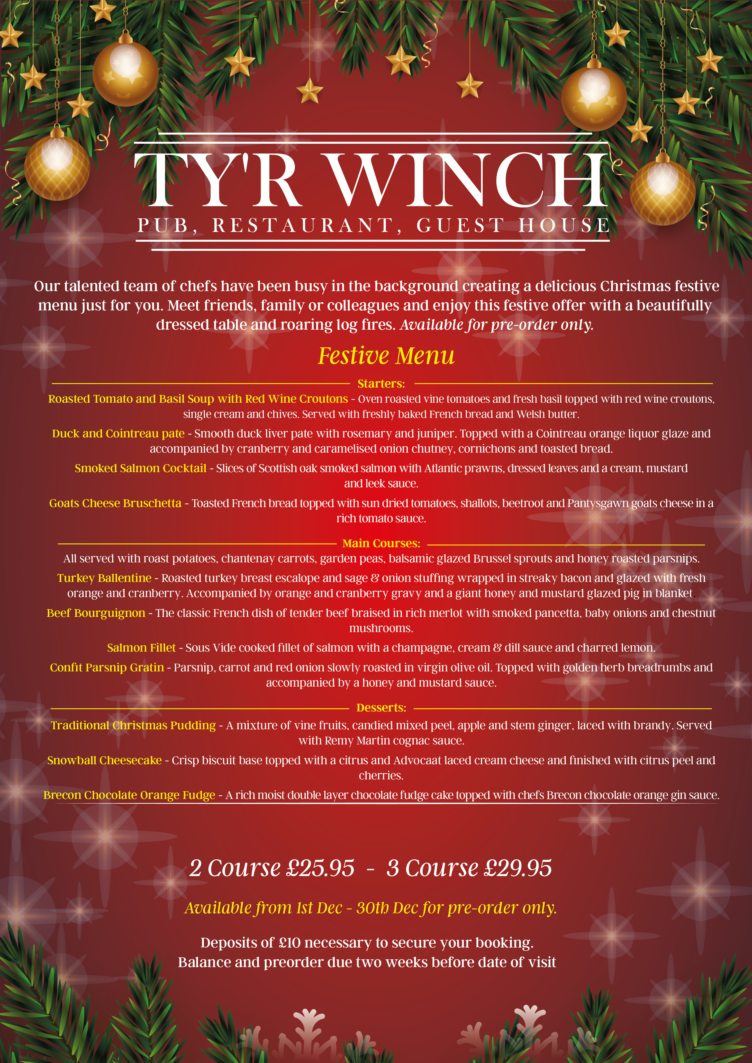Yorkie Rippa Christmas Menu Christmas Day Menu | Ty'r Winch | Book now for Christmas Day