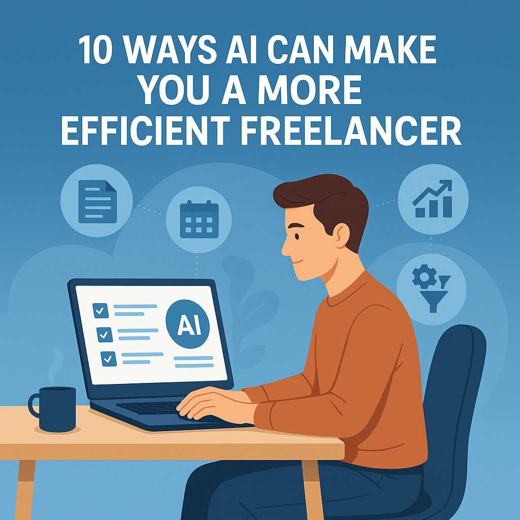 Freelancer working with AI tools on laptop to improve productivity and workflow efficiency