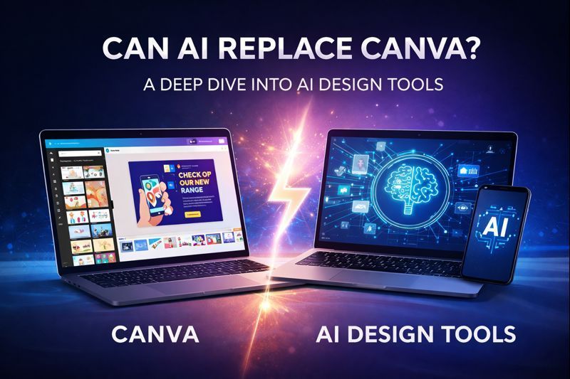 Comparison of AI design tools and Canva showing the future of graphic design with AI