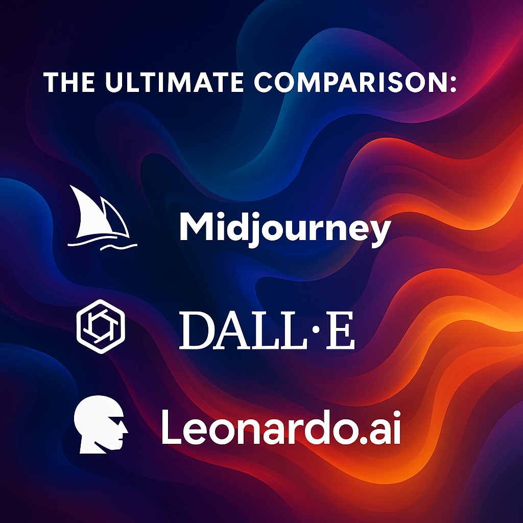 Comparison of AI image generators: Midjourney, DALL·E, and Leonardo.ai — digital artwork creation