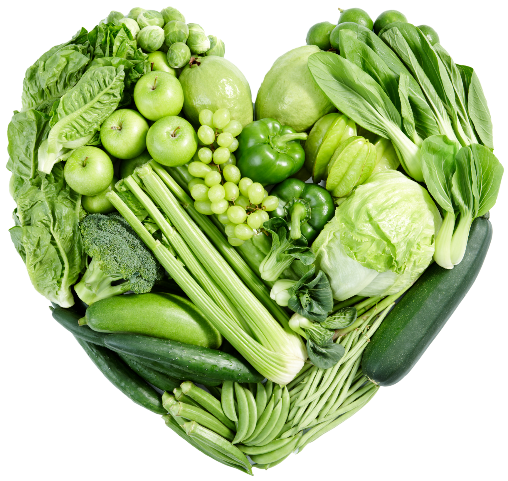 heart shape form by various vegetables and fruits