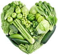 heart shape form by various vegetables and fruits