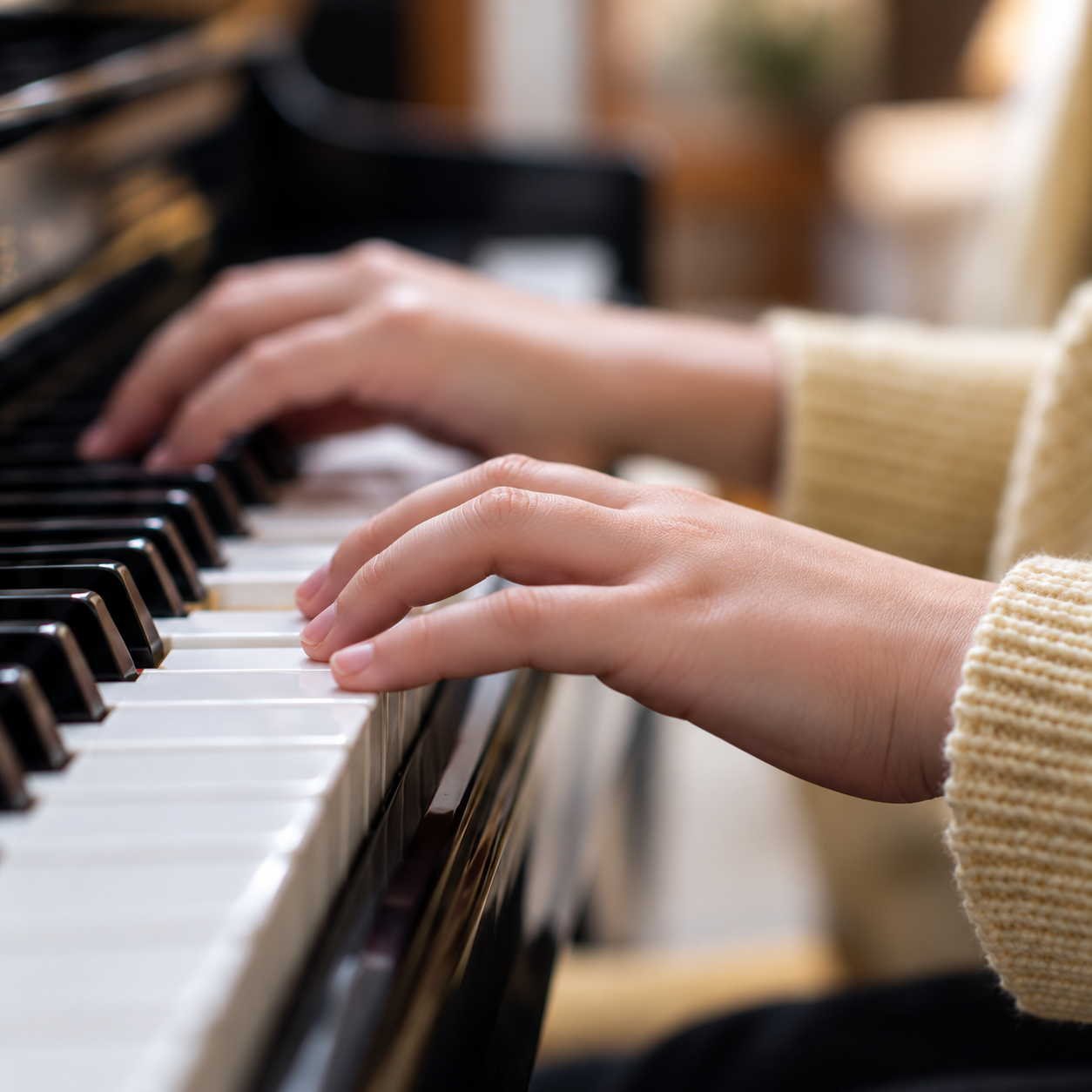 Hands playing the piano