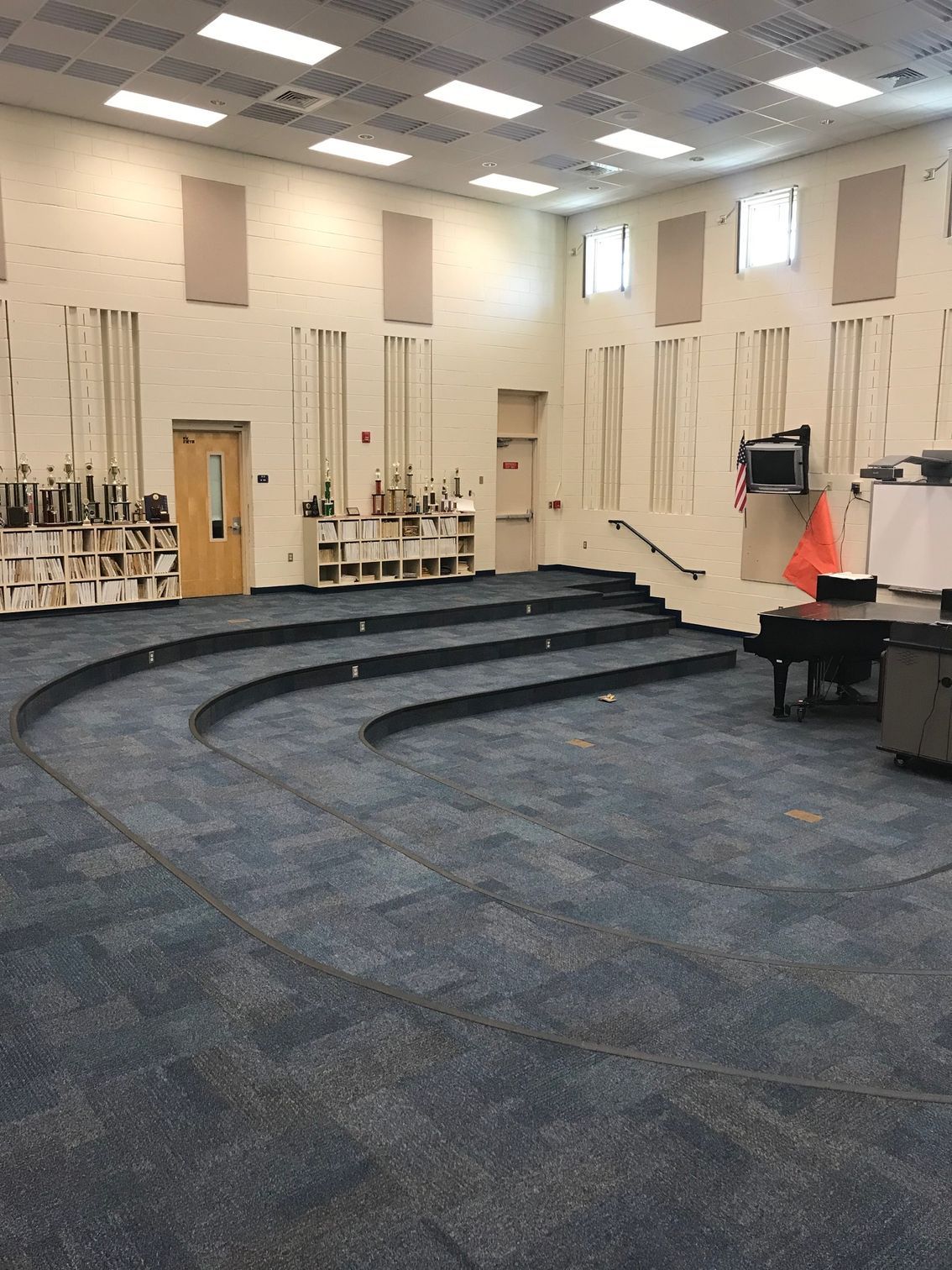Commercial flooring installed in a school activity room