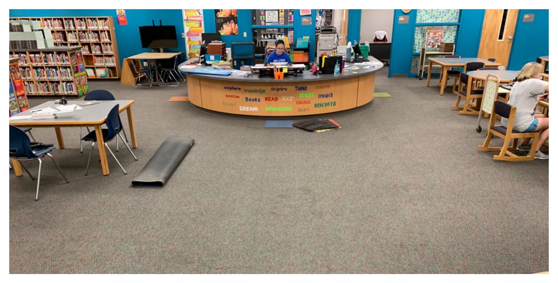 Children's library area with durable commercial carpet flooring