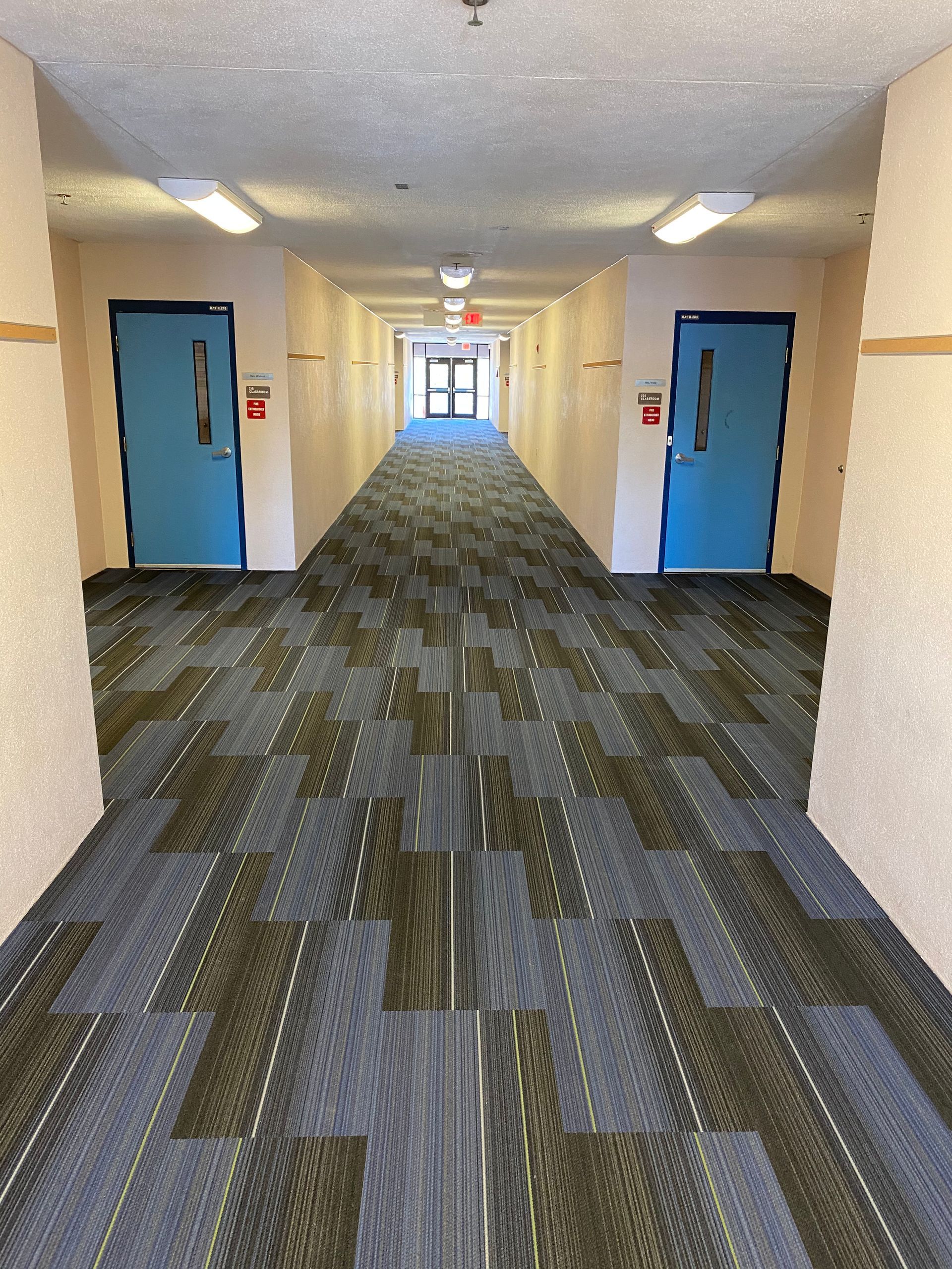 Commercial carpet flooring in a school hallway