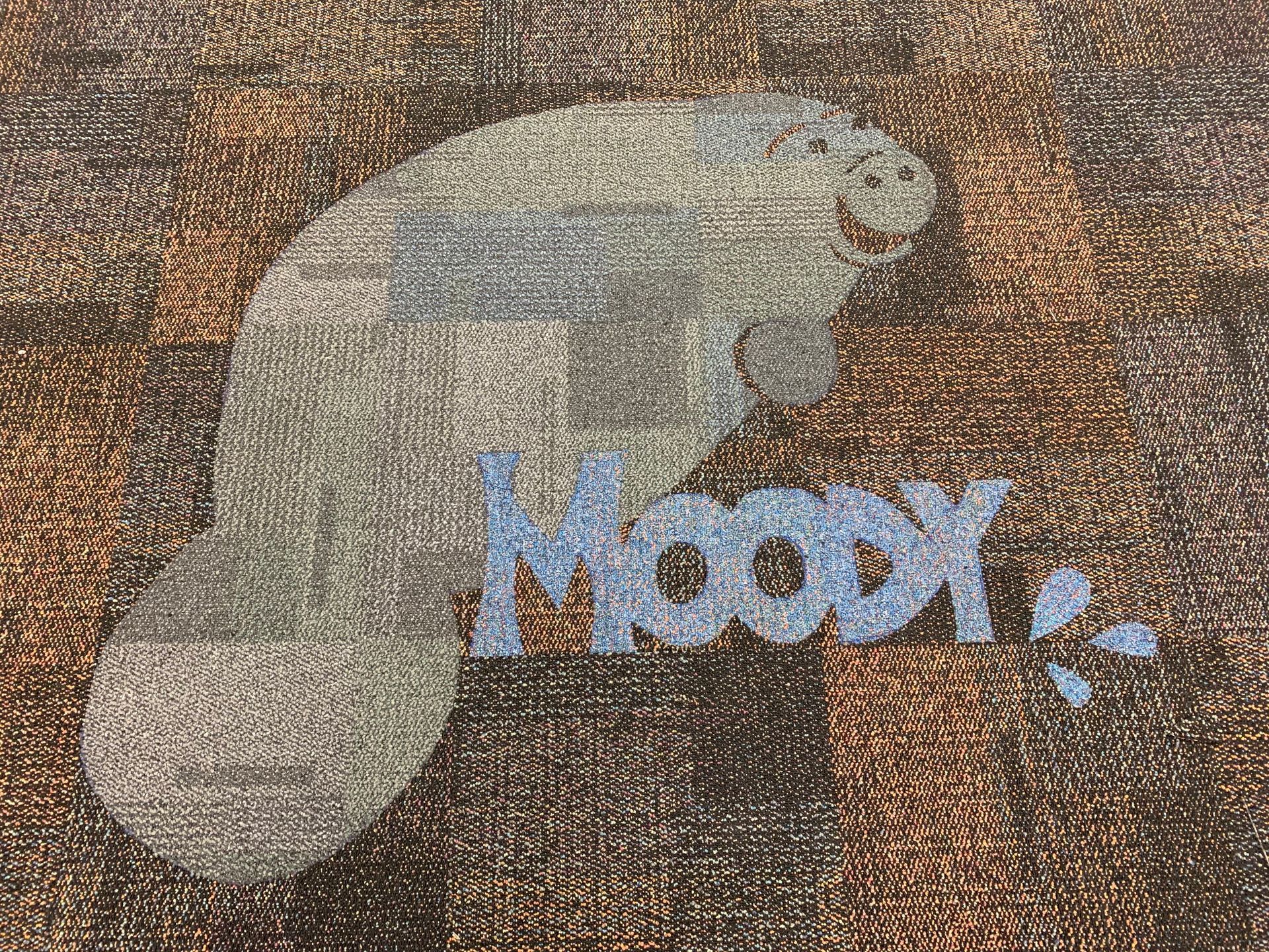 Custom moon design in commercial carpet flooring