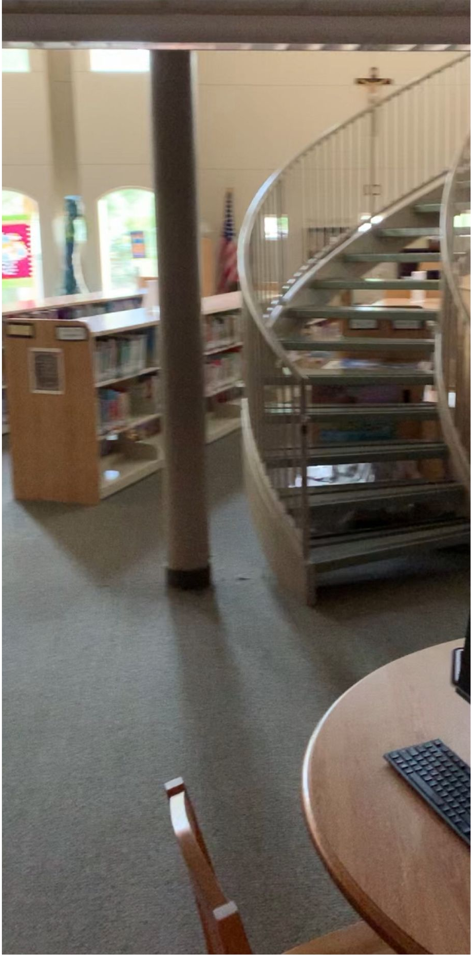 Curved staircase in a public library