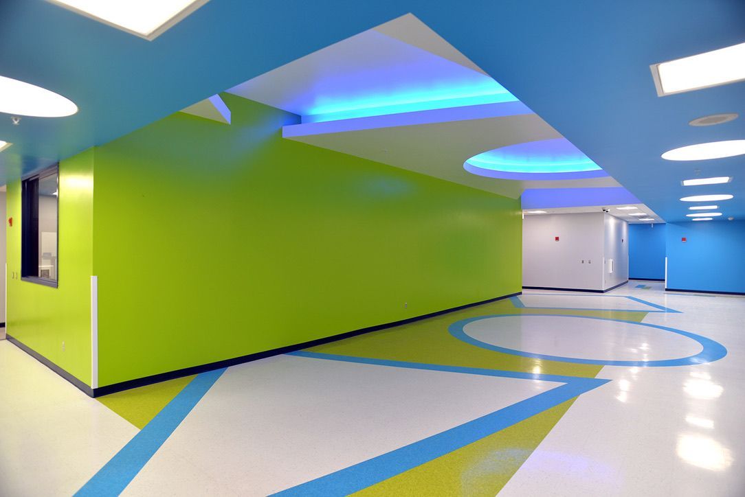 Colorful educational facility interior with commercial flooring