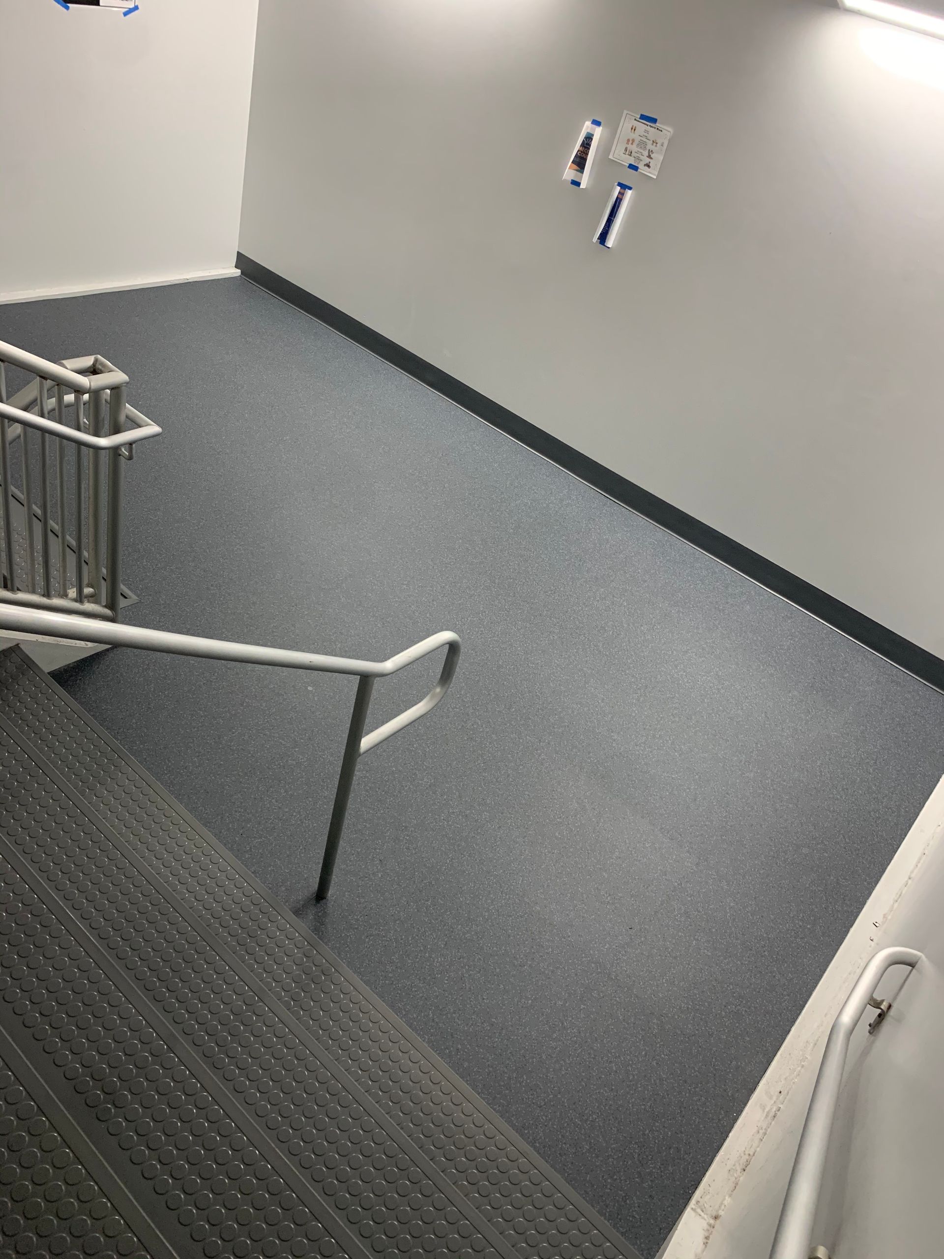 Resilient commercial flooring installed in a public facility hallway