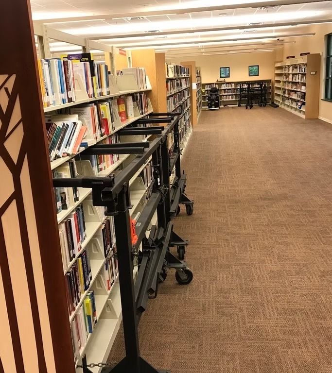 Library interior prepared for flooring installation