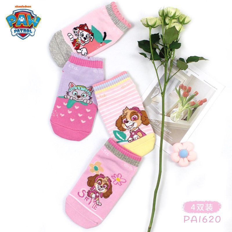 新款汪汪隊PA1620/PA1908 ,女童防滑襪,遊樂場必備,1組4雙裝