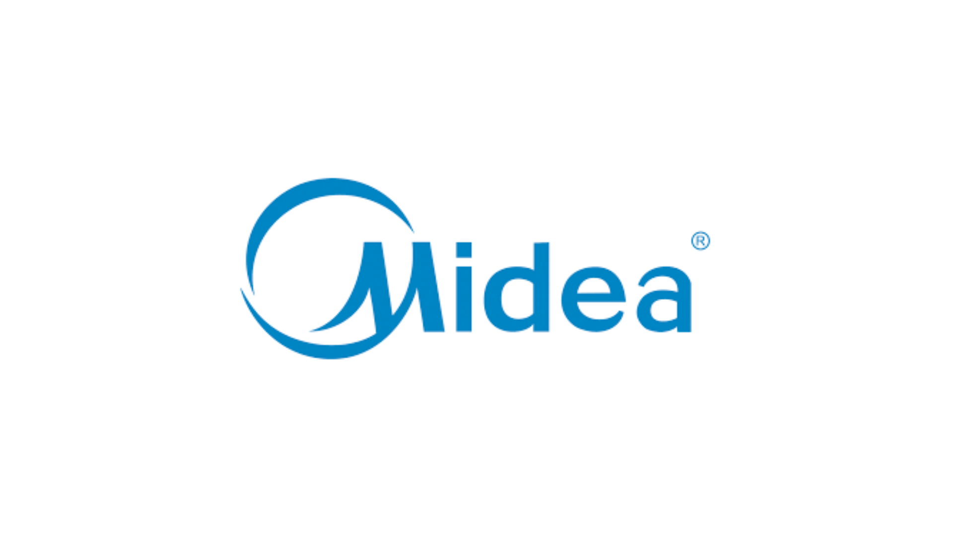 The midea logo is blue and white on a white background.