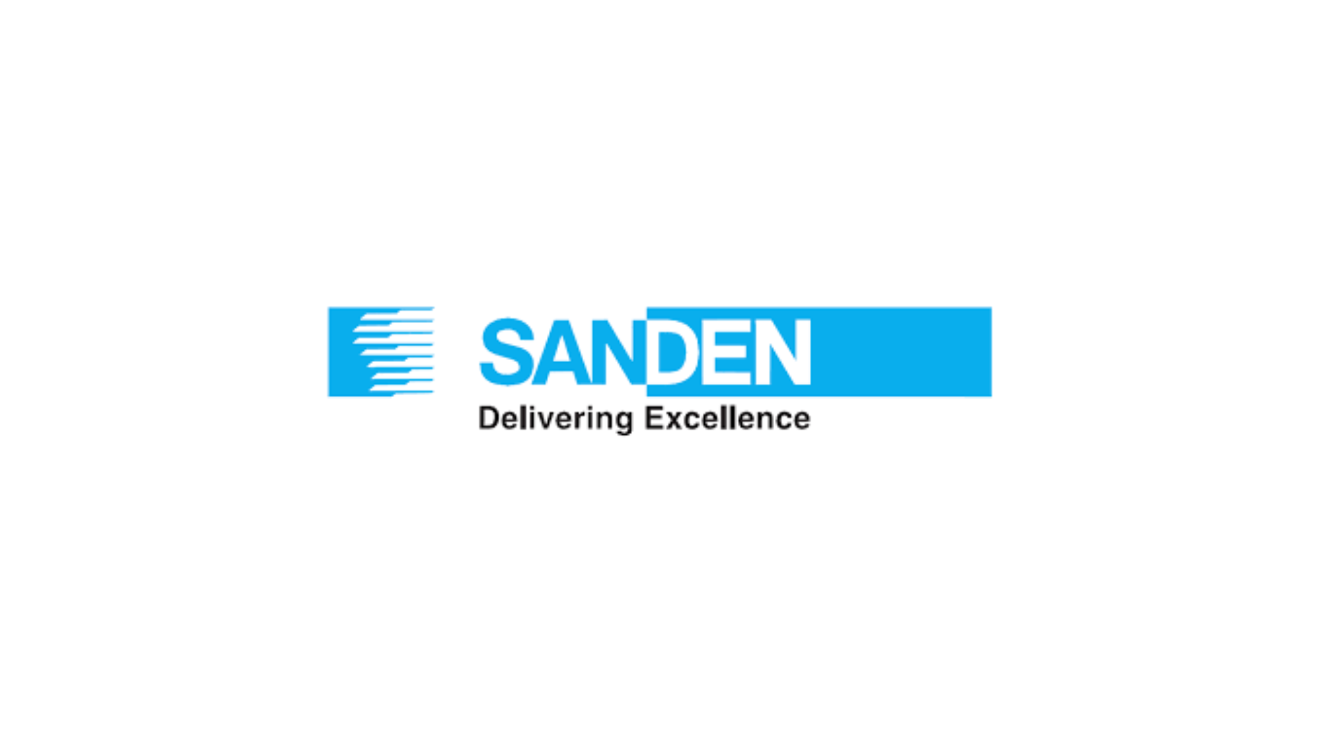 The sanden logo is blue and white and says delivering excellence.