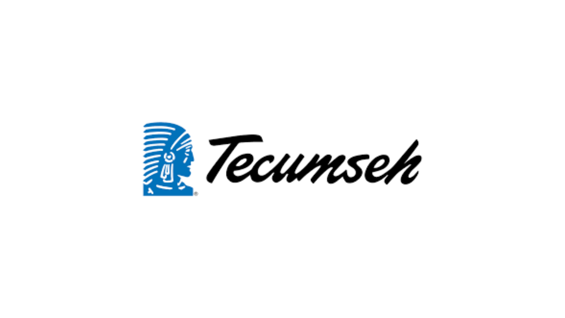 A tecumseh logo with a blue indian head on a white background.