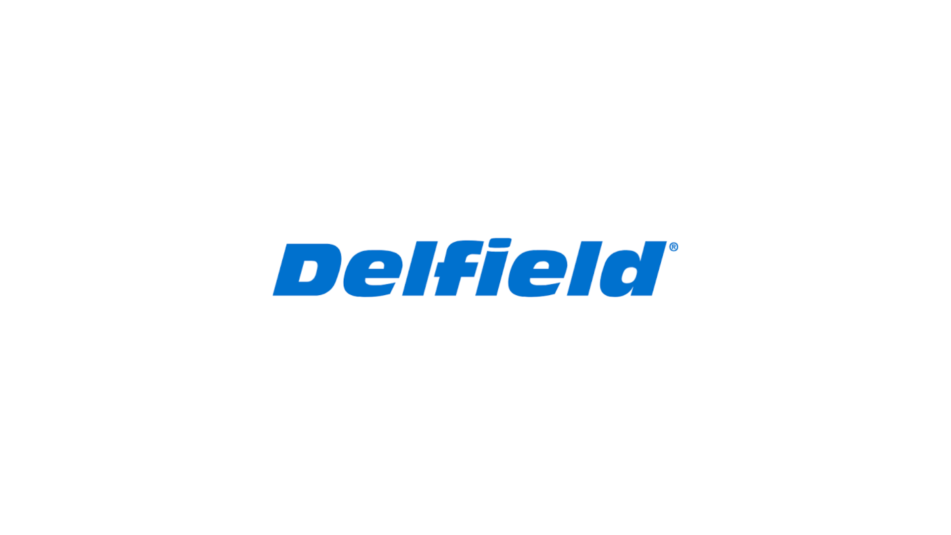 The delfield logo is blue and white on a white background.
