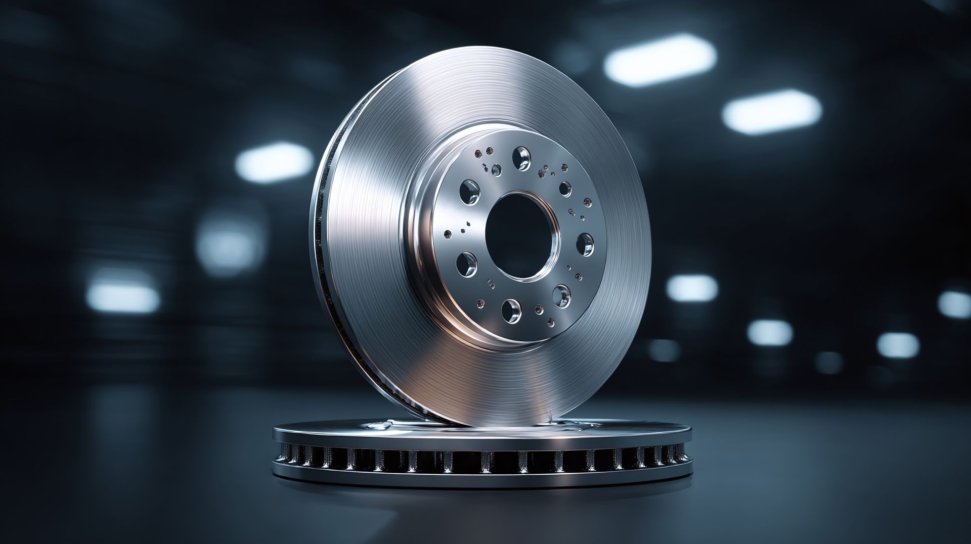 Close-up of new automotive brake disks. Close-up of new automotive brake disks.