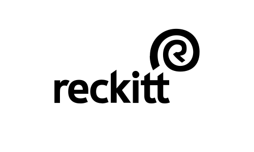 Reckitt logo in black text with a circular “R” symbol above it on a white background