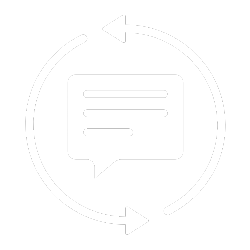 Speech bubble with text surrounded by a circular arrow, indicating message refresh or replay.