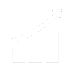 A graph with two bars and an upward-pointing arrow, indicating growth or progress.