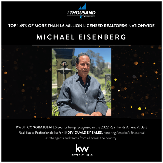 RealTrends The Thousand 2022 recognition for Michael Eisenberg, top 1.49% of more than 1.6 million licensed Realtors nationwide