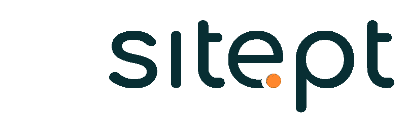 Logotipo do site.pt em verde-azulado escuro com um ponto laranja sobre fundo branco.