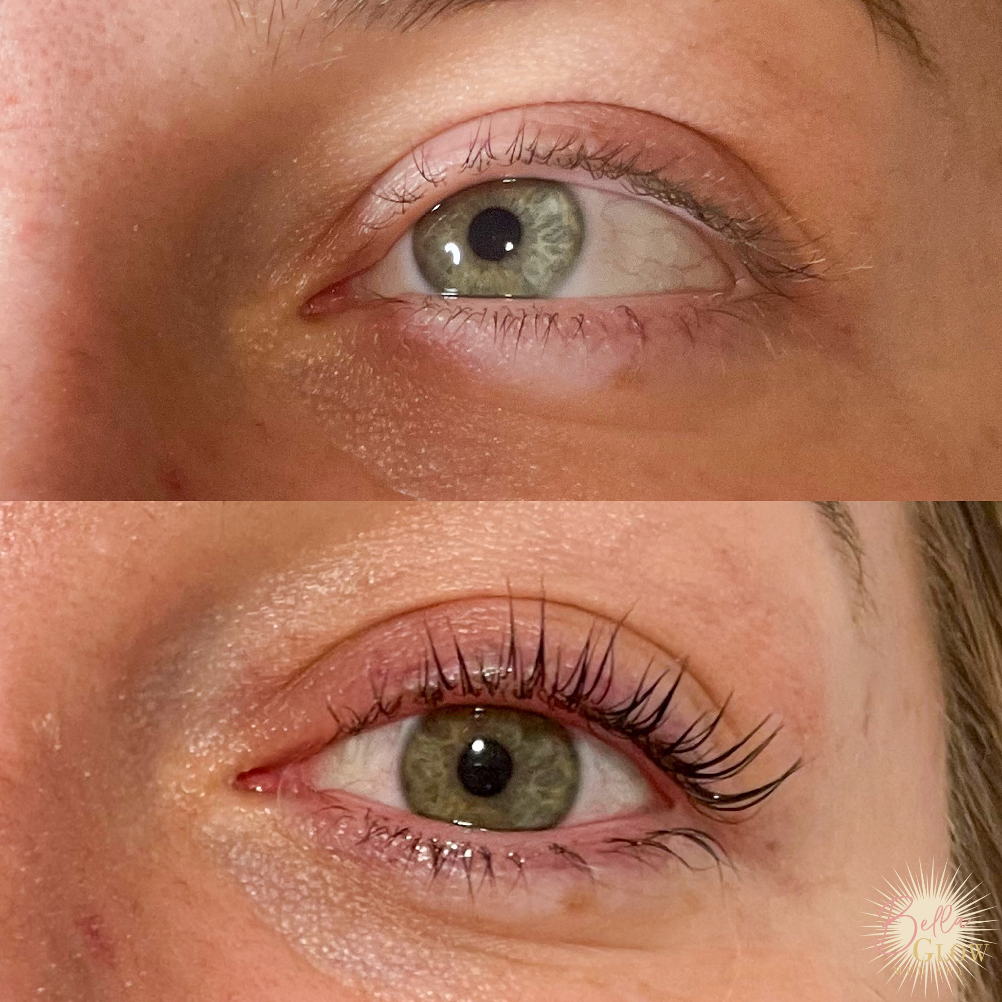 A woman is getting her eyelashes done at a beauty salon.
