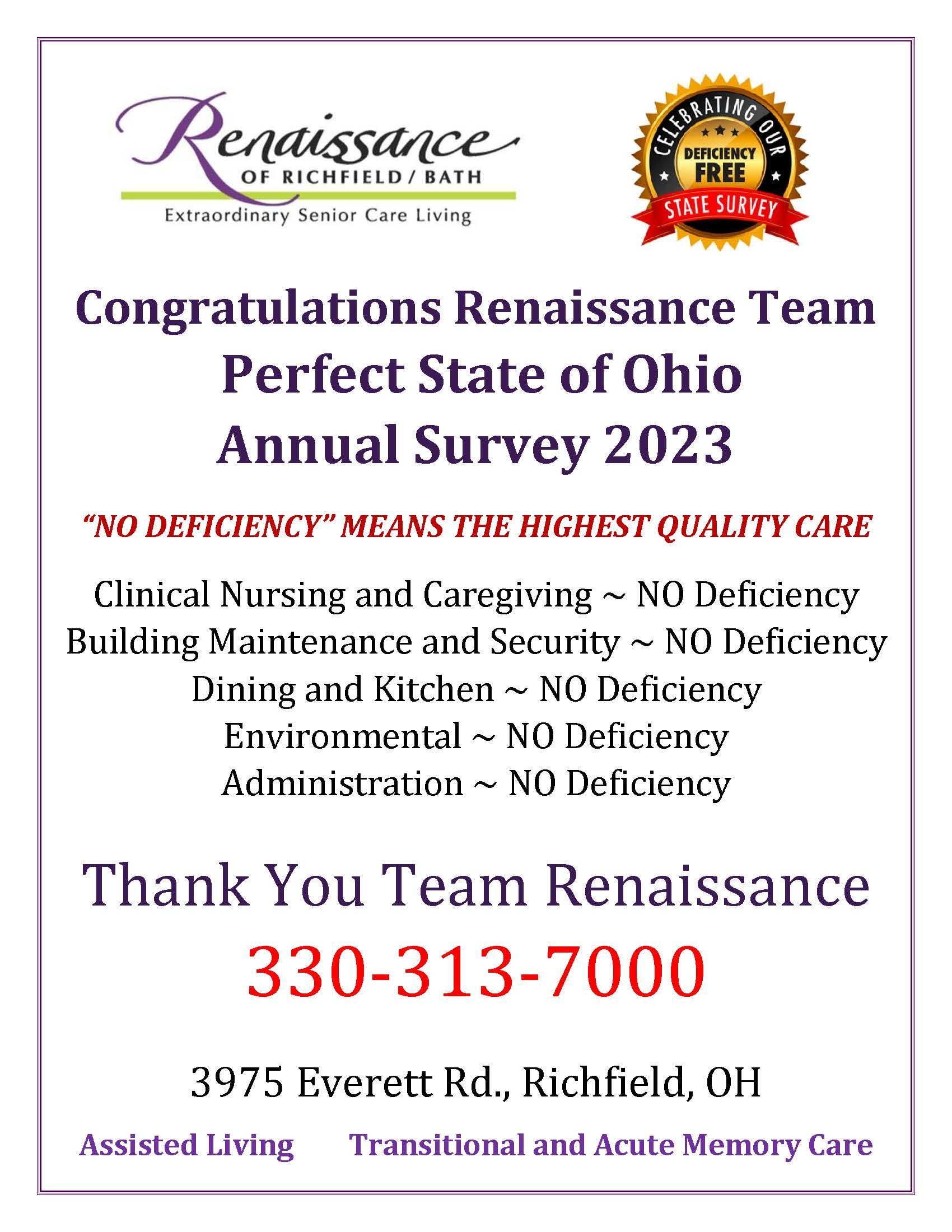 A notice congratulating the Renaissance of Richfield team on achieving a 