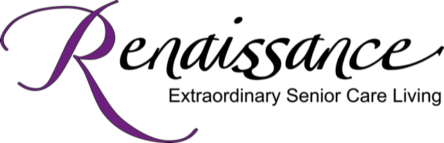 Logo for Renaissance: Extraordinary Senior Care Living, featuring a large purple 