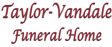 Taylor-Vandale Funeral Home logo in maroon script on a white background