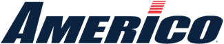 A blue and red americanco logo on a white background
