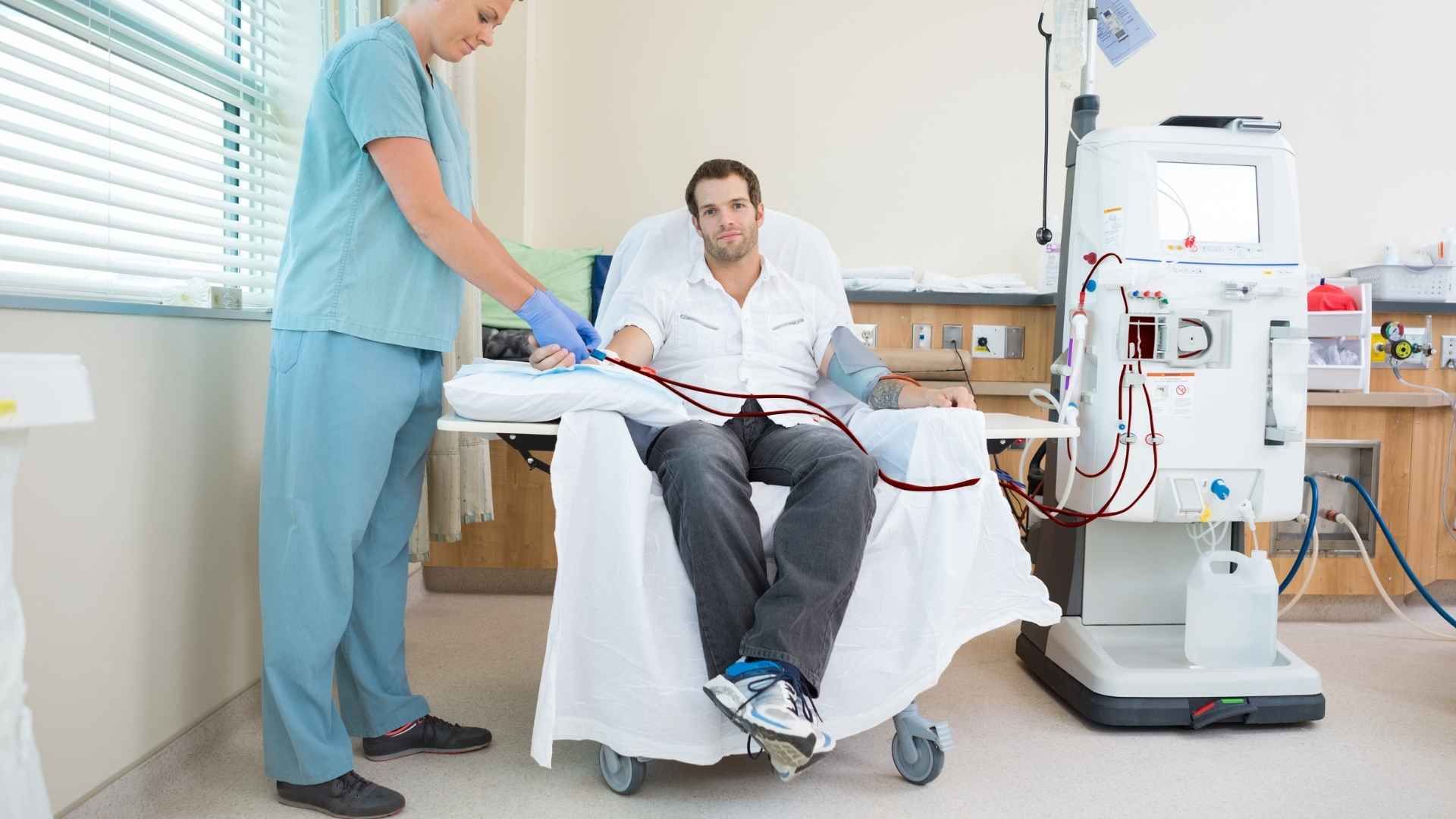 Renal dietitian reviewing phosphate levels with a dialysis patient