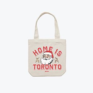 A tote bag with a picture of santa on it.