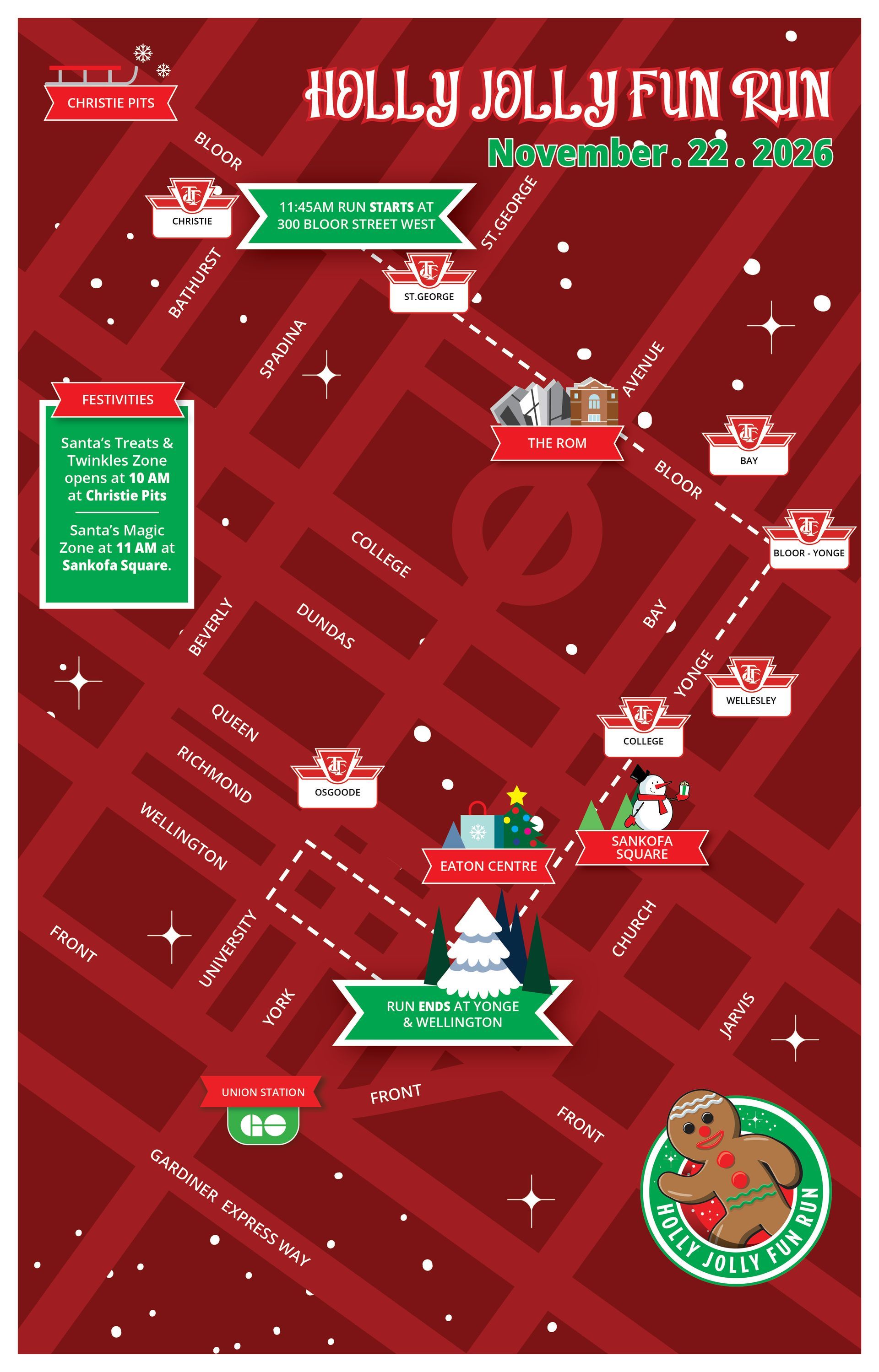 A map of a city with a gingerbread man on it.