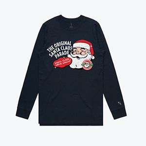 A long sleeve t-shirt with a picture of santa claus on it.