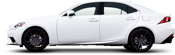 White sedan car in side view with black rims on a plain background | Beach Cities Auto Clinic