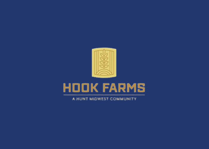 The logo for hook farms is on a blue background.