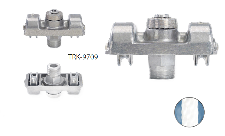 Three silver metal cable clamps.