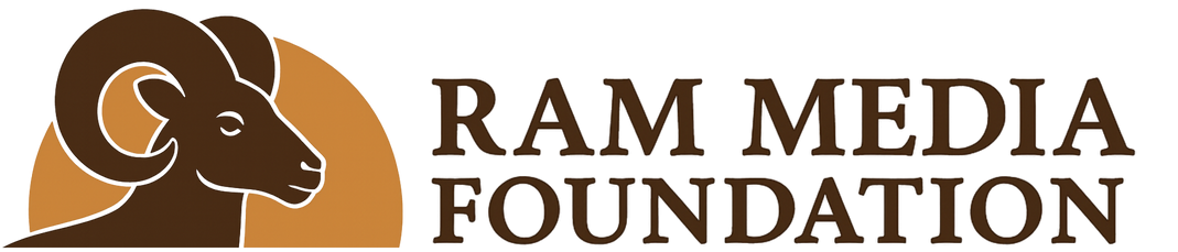 Ram Media Foundation logo with a brown ram head icon and brown text on a light background