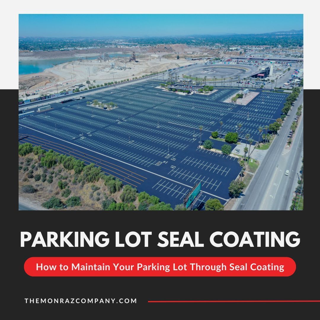 An aerial view of a parking lot seal coating.
