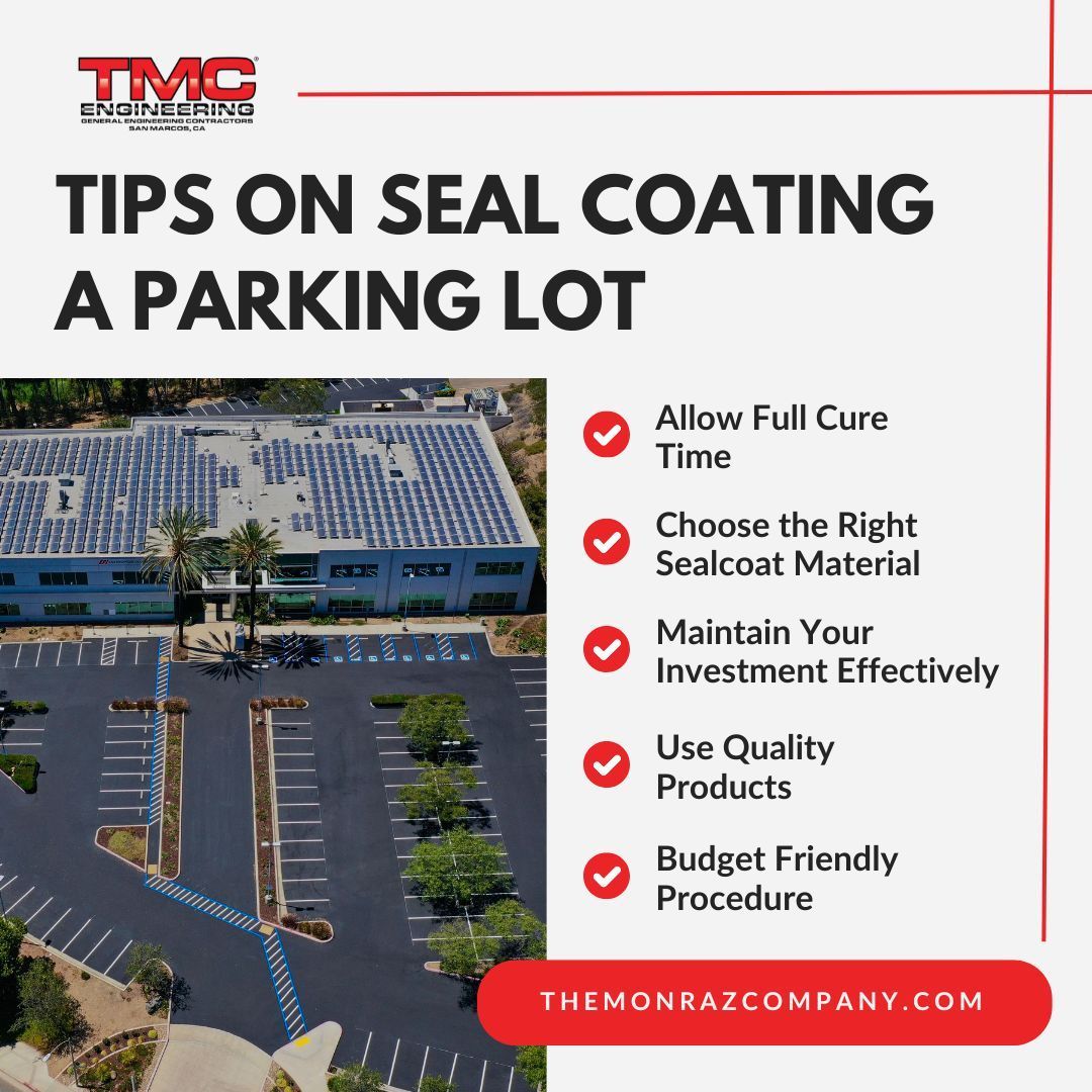 An aerial view of a parking lot with tips on seal coating a parking lot