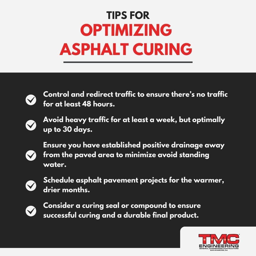 A poster that says tips for optimizing asphalt curing